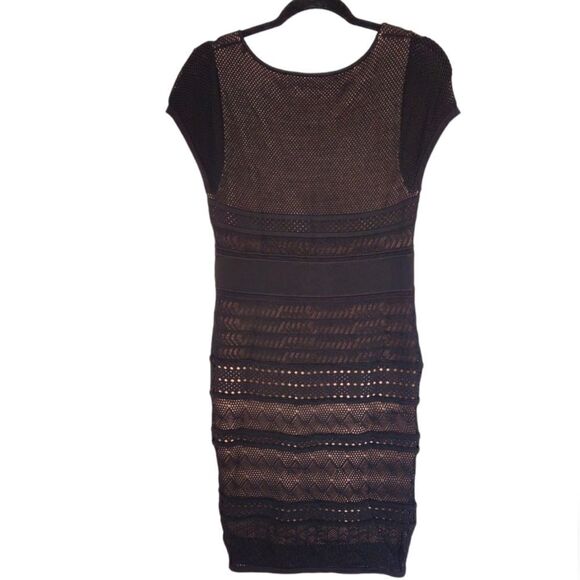 Catherine Malandrino Favorites Short Sleeve Crochet Black Bodycon Mini Dress M - Picture 7 of 14